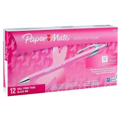 Pens|Paper Mate FlexGrip Elite Write for Hope Retractable Ballpoint Pen, Medium Point, Black Ink, Dozen (70672)