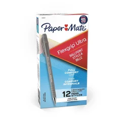 Pens|Paper Mate FlexGrip Ultra Ballpoint Pen, Fine Point, Black Ink, 12/Pack (9680131)