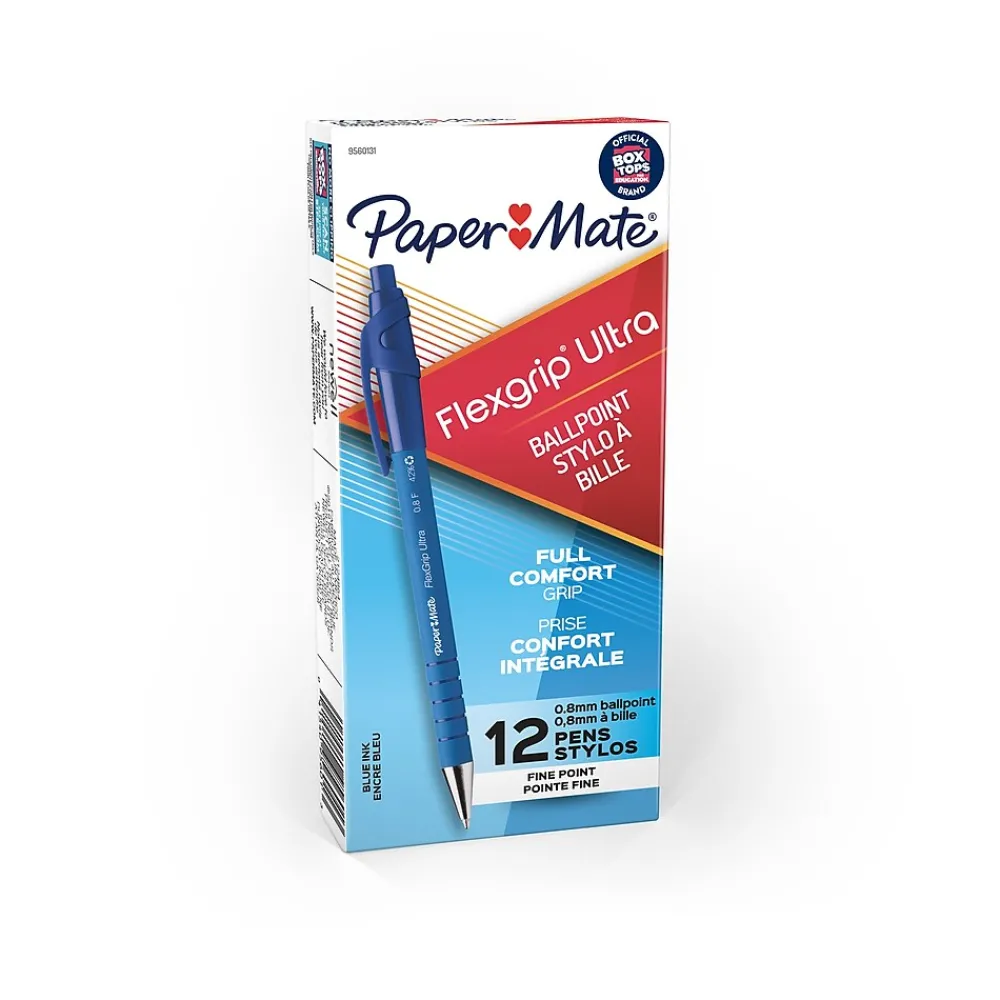 Pens|Paper Mate FlexGrip Ultra Recycled Retractable Ballpoint Pen, Fine Point, Blue Ink, Dozen (9560131)