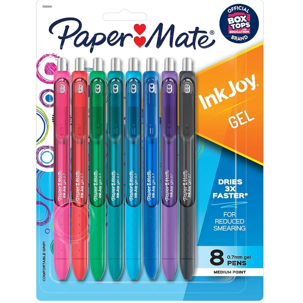 Pens|Paper Mate InkJoy Retractable Gel Pen, Medium Point, Assorted Ink, 8/Pack (1958946) Assorted Colors