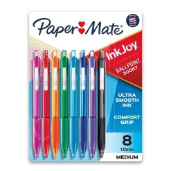 Pens|Paper Mate InkJoy 300RT Retractable Ballpoint Pens, Medium Point, 1.0mm, Assorted Ink, 8/Pack (1781564/1945921)