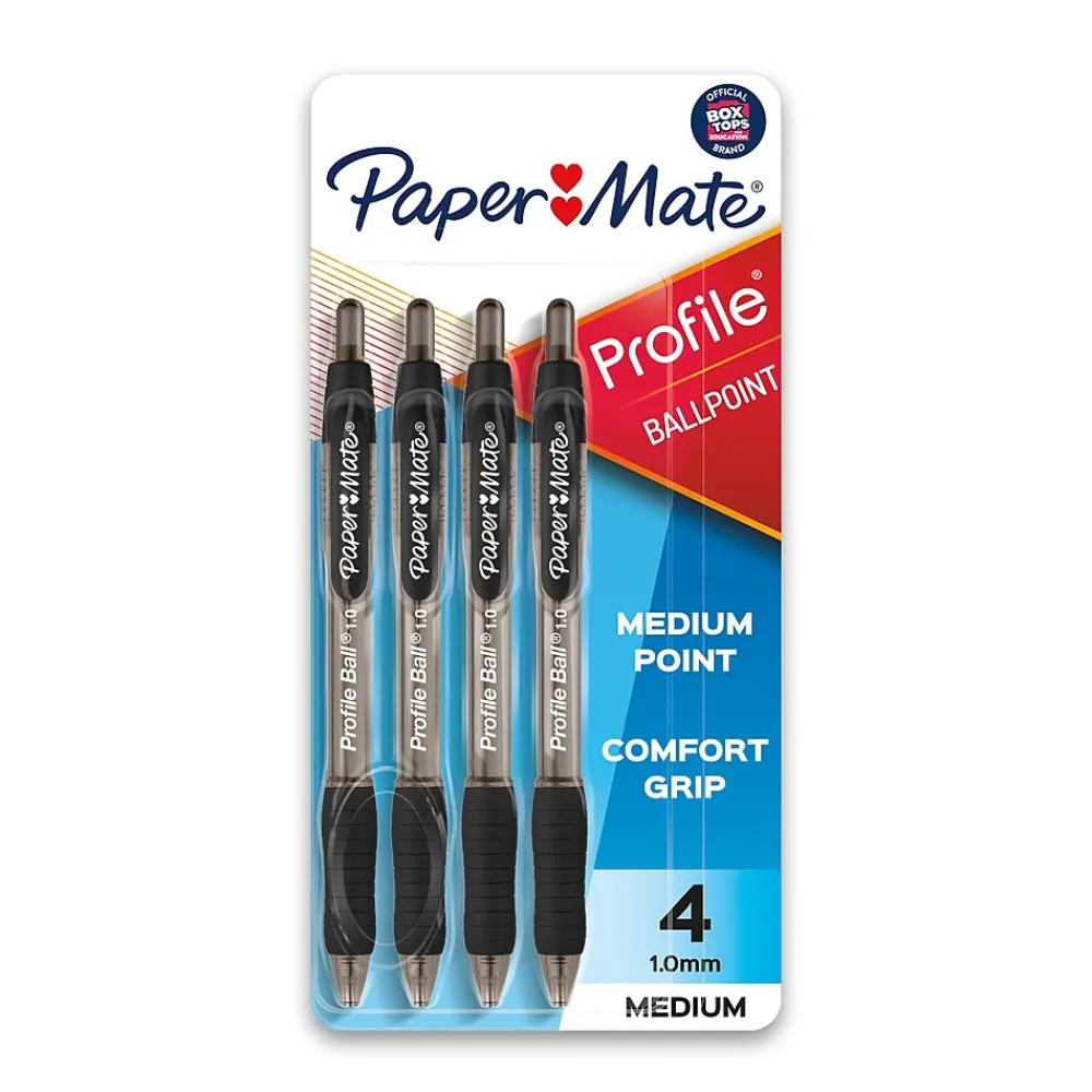 Pens|Paper Mate Profile Ballpoint Pen, Medium Point, Black Ink, 4 Pack (2113558)