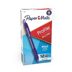 Pens|Paper Mate Profile Retractable Ballpoint Pen, Bold Point, Purple Ink, Dozen (35830)