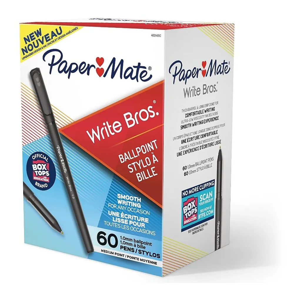 Pens|Paper Mate Write Bros. Ballpoint Pen, Medium Point, Black Ink, 60/Pack (4621401)