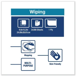 Tork Paper Wiper Plus, 9.8 x 15.2, White, 300/Roll, 2 Rolls/Carton