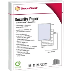 Security & Carbon*Paris DocuGard Advanced 8.5" x 11" Security Paper, 24 lbs., Blue, 500 Sheets/Ream, 2500/Carton (04546)