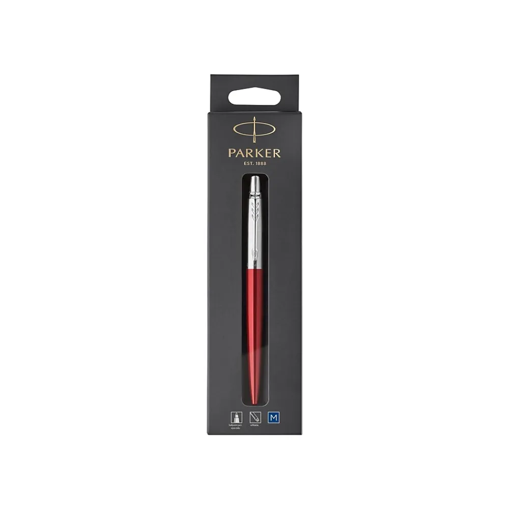 Pens|Parker Jotter Kensington Red CT Retractable Ballpoint Pen, Medium Point, Blue Ink (1953241)