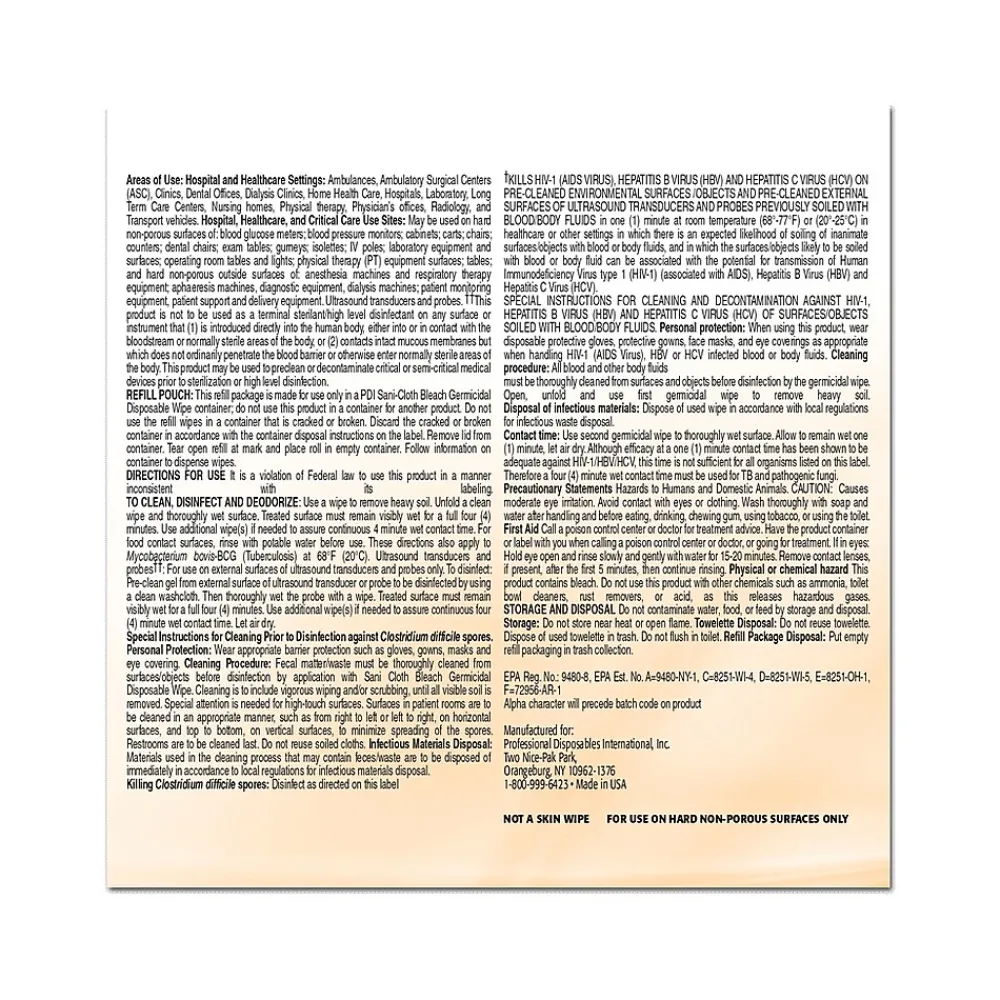 Sani-Cloth Disinfecting Wipe Refill, 160/Refill, 2 Refills/Carton (P700RF)<PDI Outlet