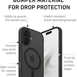 PEEL MagSafe Bumper Phone Case for iPhone 16, Shock Absorbing, Black (I16_STD_BMP_BLK)