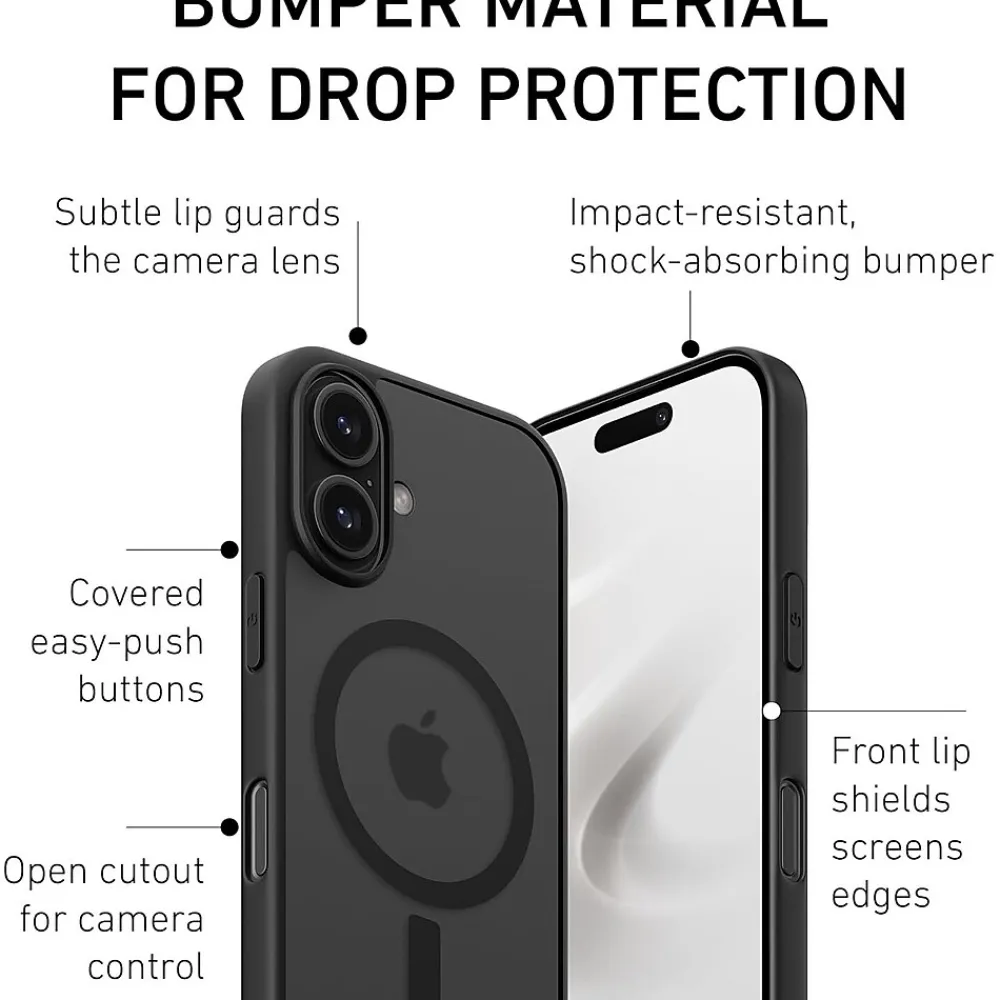 PEEL MagSafe Bumper Phone Case for iPhone 16, Shock Absorbing, Black (I16_STD_BMP_BLK)