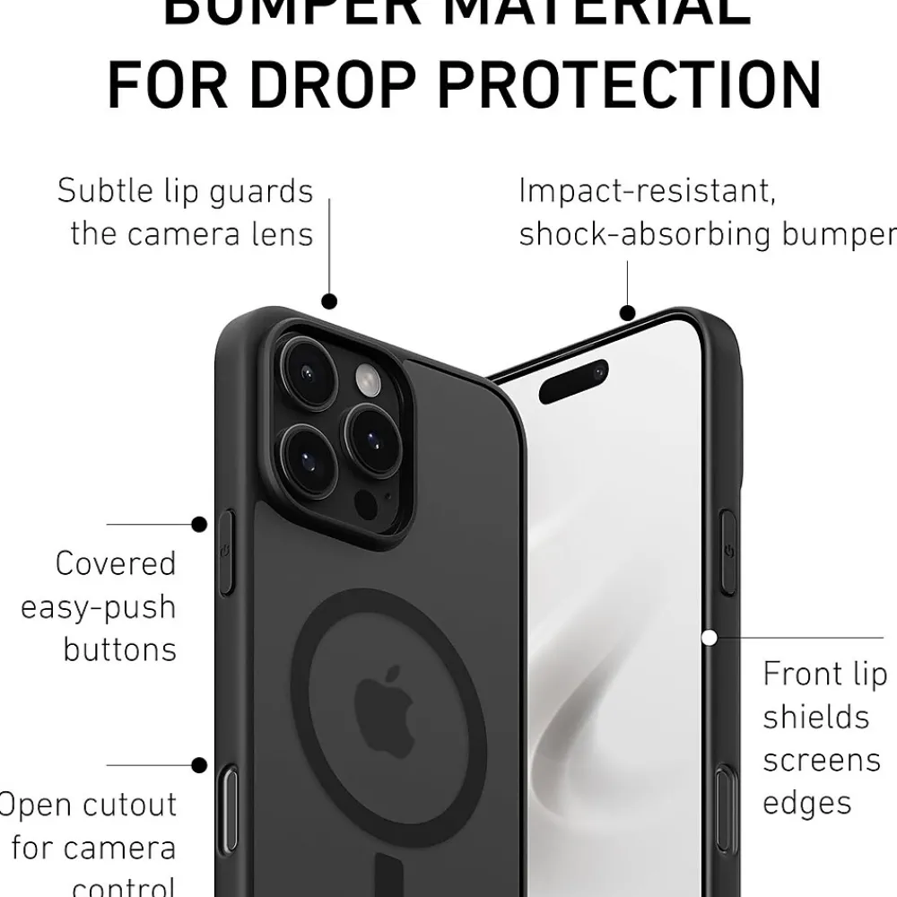 PEEL MagSafe Bumper Phone Case for iPhone 16 Pro Max, Shock Absorbing, Black (i16_PMX_BMP_BLK)