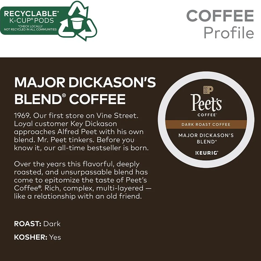 Peet's Coffee Major Dickason's Blend Coffee Keurig® K-Cup® Pods, Dark Roast, 88/Carton (65470)