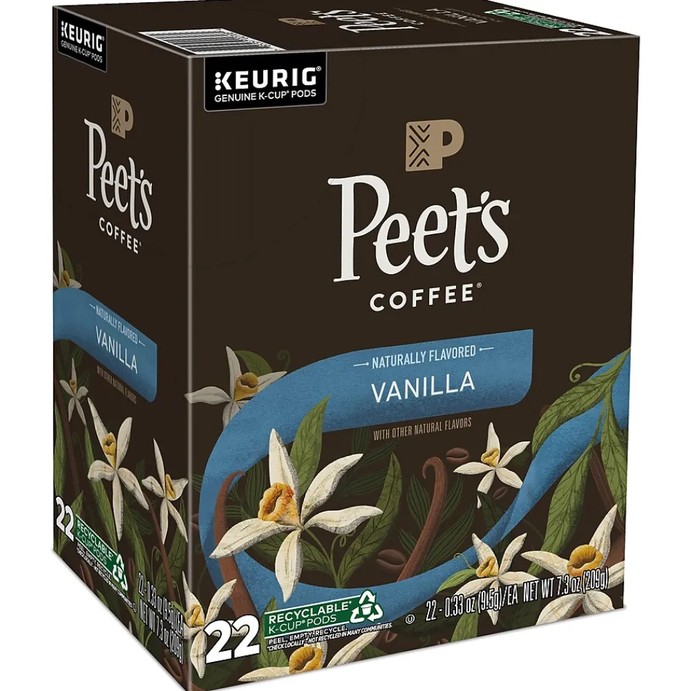 Peet's Coffee Vanilla Coffee, Keurig K-Cup Pod, Light Roast, 22/Box (5000376697)