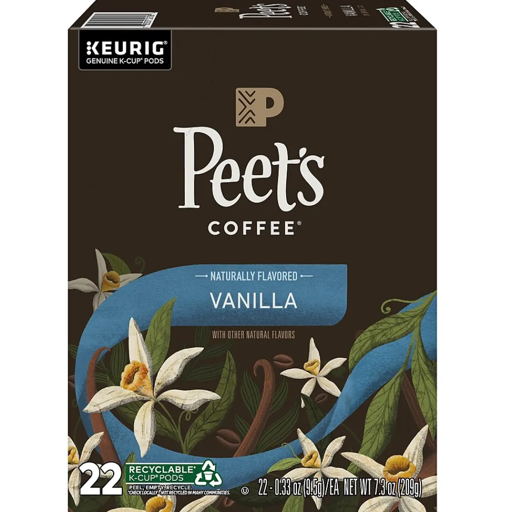Peet's Coffee Vanilla Coffee, Keurig K-Cup Pod, Light Roast, 22/Box (5000376697)