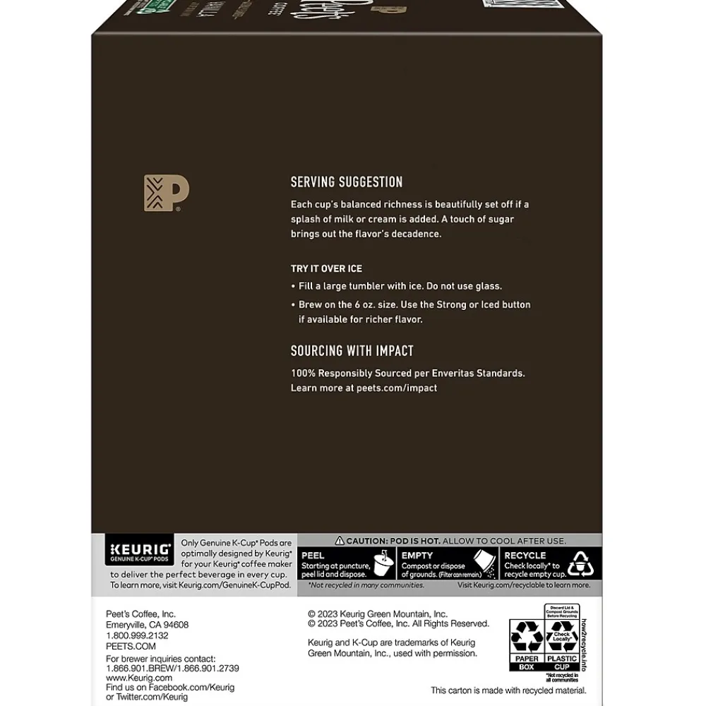 Peet's Coffee Vanilla Coffee, Keurig K-Cup Pod, Light Roast, 22/Box (5000376697)