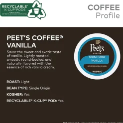 Peet's Coffee Vanilla Coffee, Keurig K-Cup Pod, Light Roast, 88/Carton (5000376697CT)