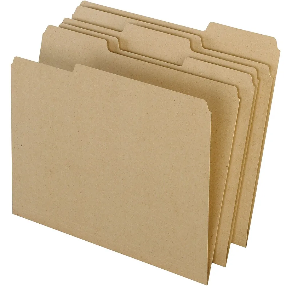 File Folders|Pendaflex Earthwise 100% Recycled Colored File Folders, 3 Tab Positions, Letter Size, , 100/Box (4342) Natural
