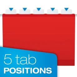 Hanging File Folders|Pendaflex Ready-Tab Reinforced Hanging File Folder, 5-Tab, Letter Size, Red, 25/Box (42623)