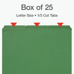 File Folders|Pendaflex Recycled File Folder, 1/3-Cut Tab, Letter Size, Green, 25/Box (1007009)