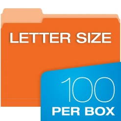 File Folders|Pendaflex Recycled File Folder, 1/3-Cut Tab, Letter Size, Orange, 100/Box (42101/3ORA)