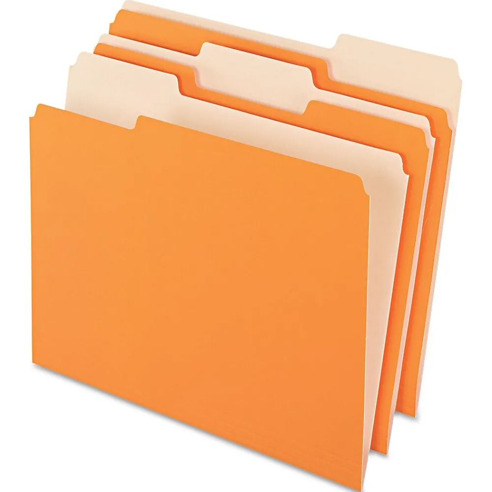 File Folders|Pendaflex Recycled File Folder, 1/3-Cut Tab, Letter Size, Orange, 100/Box (152 1/3 ORA)