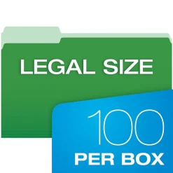 File Folders|Pendaflex Recycled File Folder, 1/3-Cut Tab, Legal Size, , 100/Box (43501/3BGR) Green