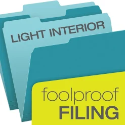 File Folders|Pendaflex Recycled File Folder, 2/5-Cut Tab, Letter Size, , 100/Box (42101/3AQU) Aqua