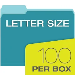 File Folders|Pendaflex Recycled File Folder, 2/5-Cut Tab, Letter Size, , 100/Box (42101/3AQU) Aqua