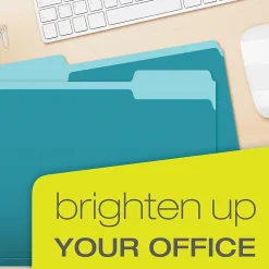 File Folders|Pendaflex Recycled File Folder, 2/5-Cut Tab, Letter Size, , 100/Box (42101/3AQU) Aqua