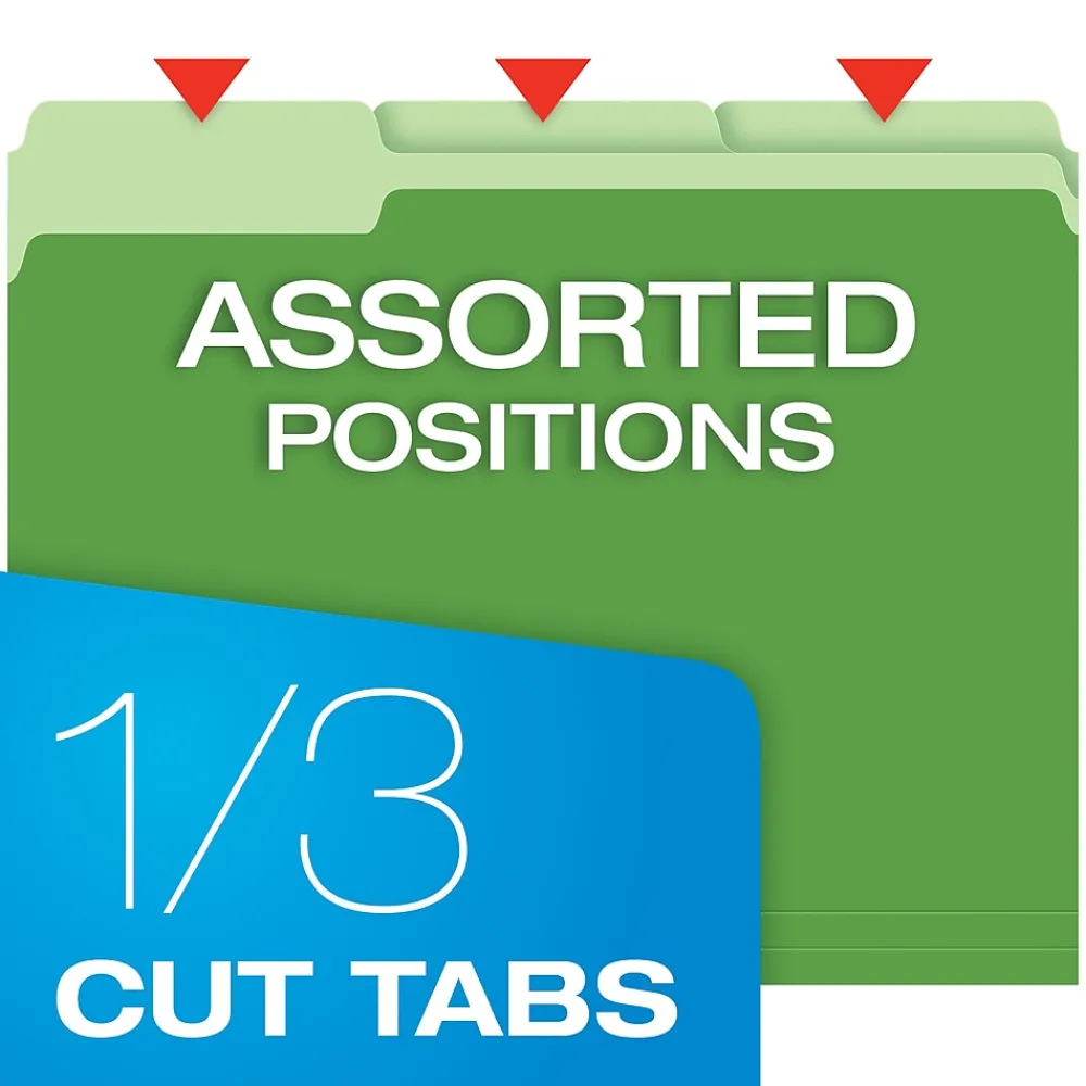 File Folders|Pendaflex Recycled File Folder, 1/3-Cut Tab, Letter Size, Bright Green, 100/Box (42101/3BGR)