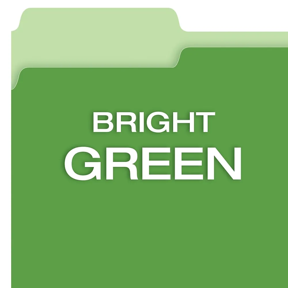 File Folders|Pendaflex Recycled File Folder, 1/3-Cut Tab, Letter Size, Bright Green, 100/Box (42101/3BGR)