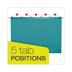 Hanging File Folders|Pendaflex Reinforced Hanging File Folders, 1/5 Tab, Letter Size, Aqua, 25/Box (PFX 4152 1/5 AQU) Teal