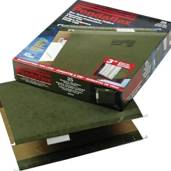 Hanging File Folders|Pendaflex Reinforced Hanging File Folders, Extra Capacity, 5-Tab, Letter Size, Standard Green, 25/Box (PFX 04152x3)