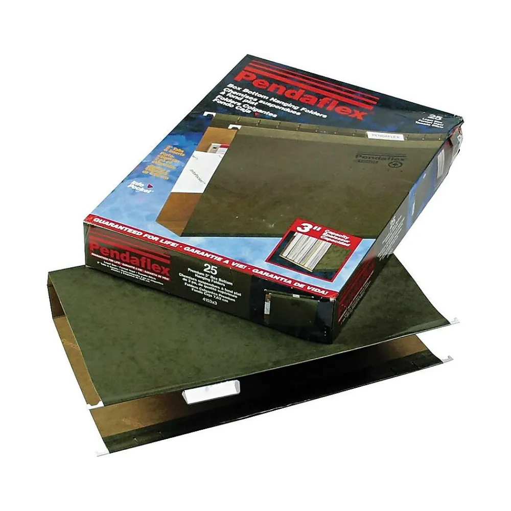 Hanging File Folders|Pendaflex Reinforced Hanging File Folders, Extra Capacity, 5-Tab, Legal Size, Standard Green, 25/Box (PFX 04153x3)