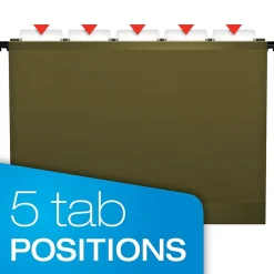 Hanging File Folders|Pendaflex SureHook® 5-Tab Hanging File Folders, Letter Size, , 20/Box (6152 1/5) Green