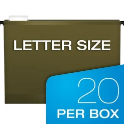 Hanging File Folders|Pendaflex SureHook® 5-Tab Hanging File Folders, Letter Size, , 20/Box (6152 1/5) Green