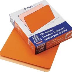 File Folders|Pendaflex Two-Tone Top-Tab File Folders, Straight-Cut Tab, Letter Size, Orange, 100/Box (PFX 152 ORA)