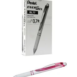 Pens|Pentel ® EnerGel® Pearl Deluxe RTX Liquid Gel Ink Retractable Pens, Medium Point, Black Ink, Dozen (BL77PWP-A)