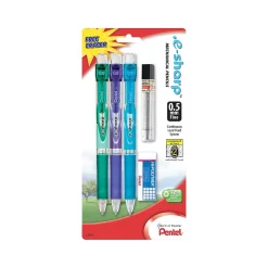 Pencils|Pentel e-sharp Mechanical Pencils, 0.5mm, #2 Lead, Set (AZ125LZBP3M)