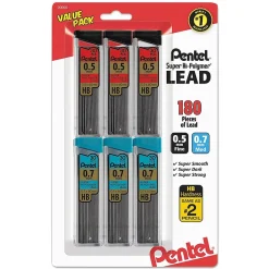 Pencils|Pentel Premium Hi-Polymer Lead Refill, 0.7mm, 30/Leads, 6/Pack (C257BPHB6)