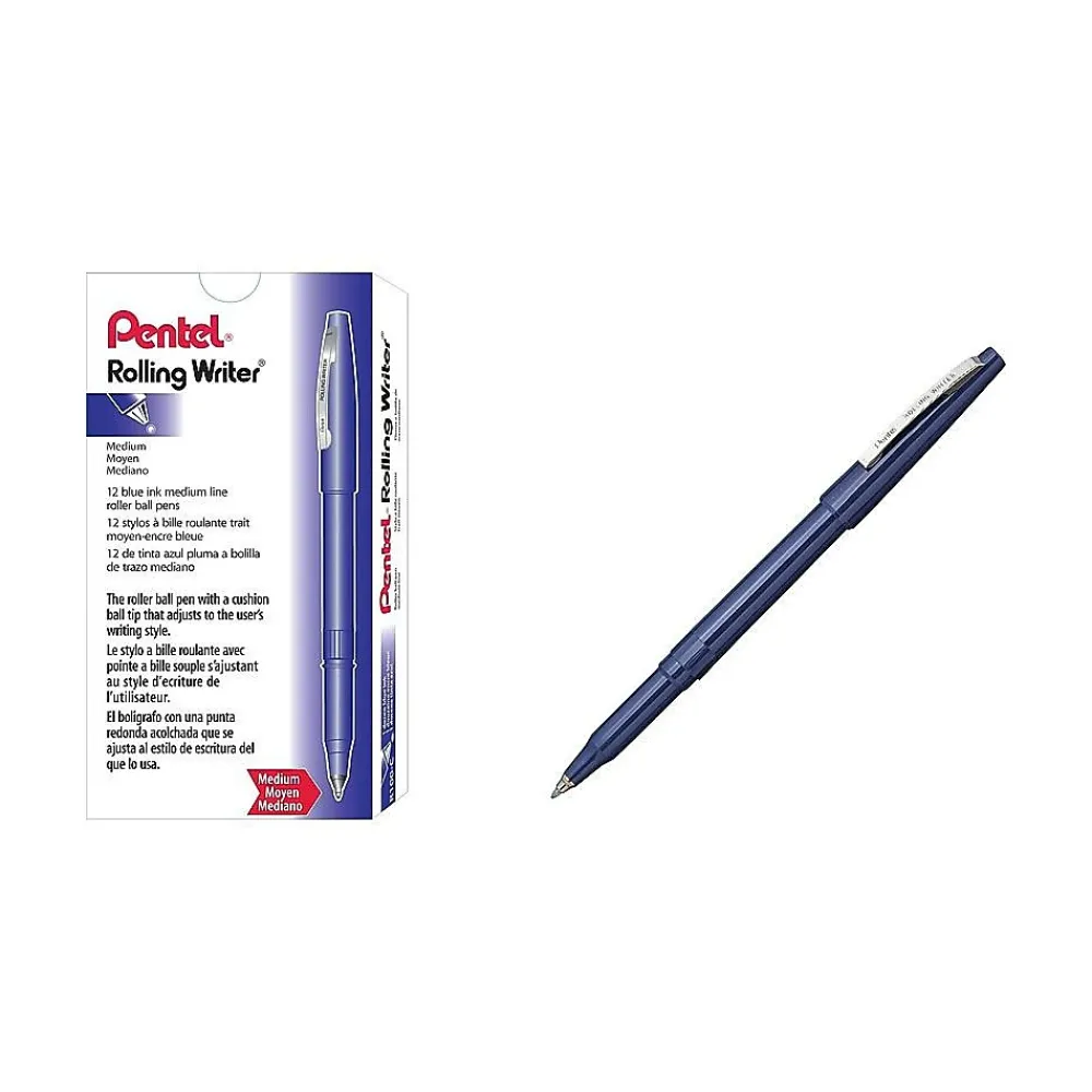 Pens|Pentel Rolling Writer Rollerball Pens, Medium Point, Blue Ink, Dozen (R100-C)