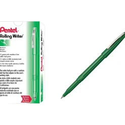 Pens|Pentel Rolling Writer Rollerball Pen, Medium Point, Green Ink, Dozen (R100D)