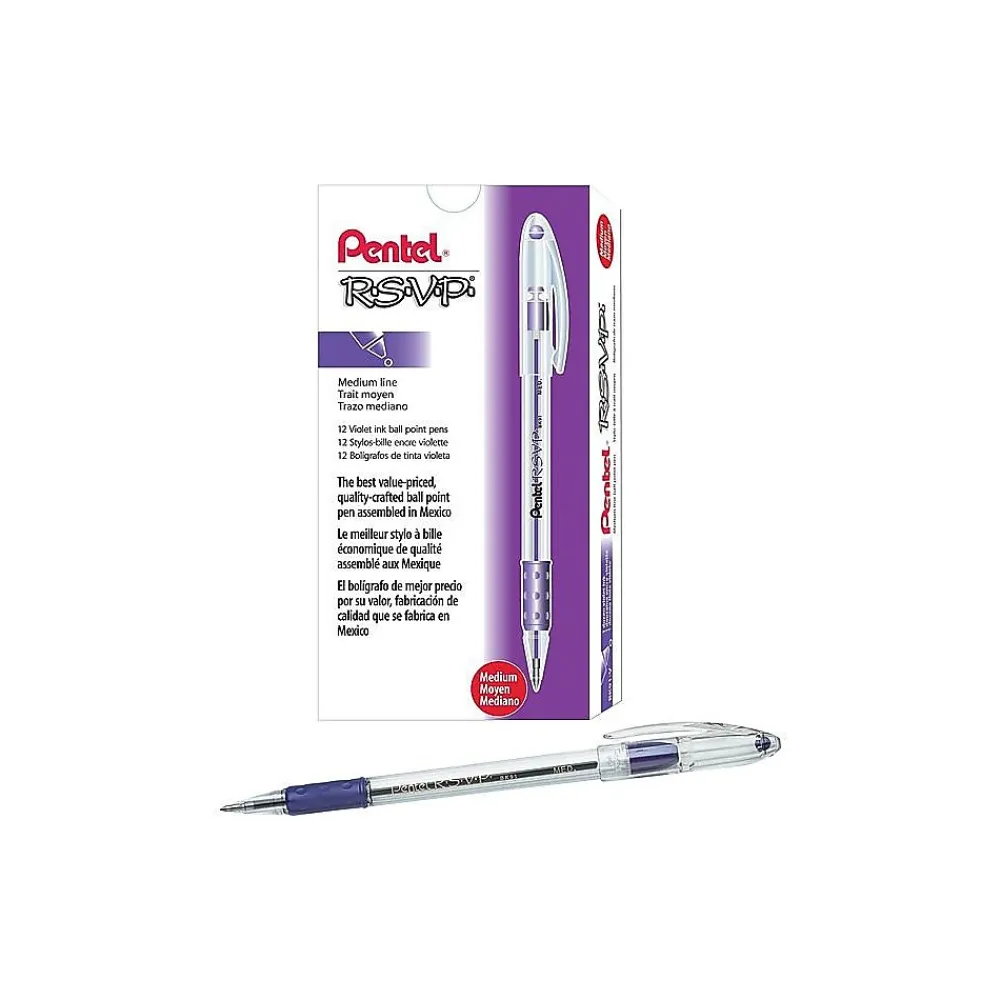 Pens|Pentel R.S.V.P. Ballpoint Pens, Medium Point, Purple Ink, 12/Pack (BK91-V)