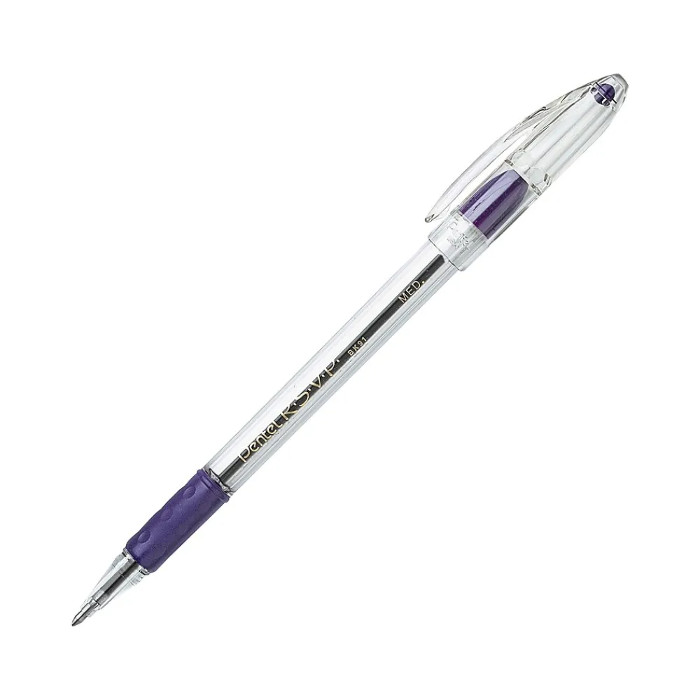 Pens|Pentel R.S.V.P. Ballpoint Pens, Medium Point, Purple Ink, 12/Pack (BK91-V)