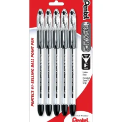 Pens|Pentel R.S.V.P. Ballpoint Pen, Fine Point, 0.7 mm, Black Ink, 5/Pk