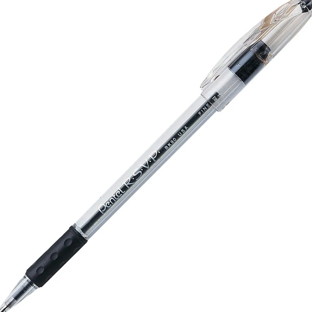 Pens|Pentel R.S.V.P. Ballpoint Pen, Fine Point, 0.7 mm, Black Ink, 5/Pk