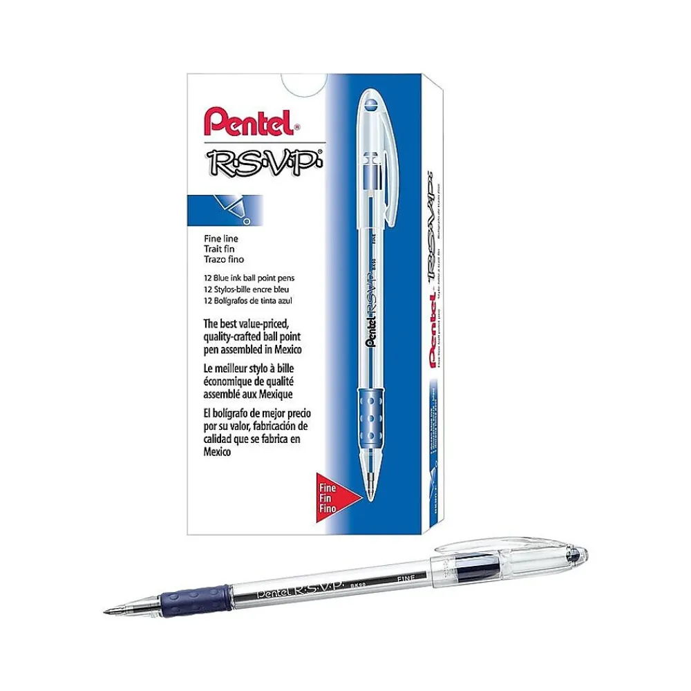 Pens|Pentel R.S.V.P. Ballpoint Pens, Fine Point, Blue Ink, Dozen (BK90-C)