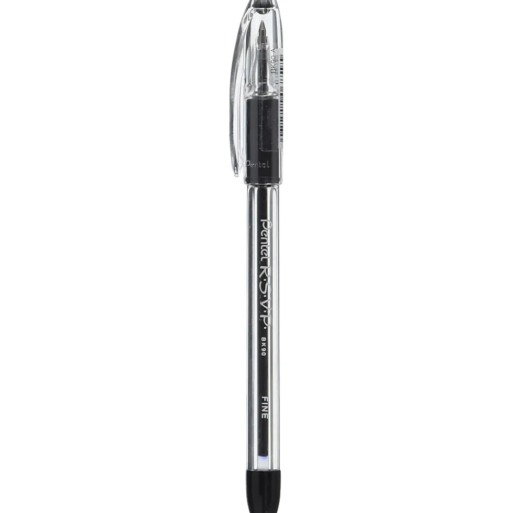Pens|Pentel R.S.V.P. Ballpoint Stick Pens, Fine Point, Black Ink with Clear Barrel, 24/Pack (BK90ASW2)