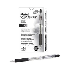 Pens|Pentel R.S.V.P. RT Retractable Ballpoint Pens, Medium Point, Black Ink, Dozen (BK93-A)