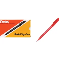 Pens|Pentel Sign Felt Pens, Fine Point, Red Ink, Dozen (S520B)
